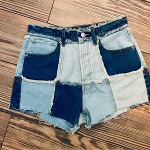 Patchwork jean shorts